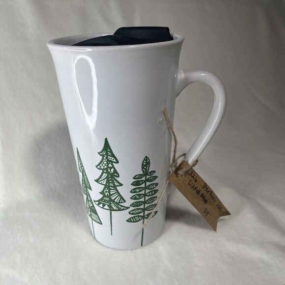 Starbucks Green Christmas Trees Ceramic Travel Tumbler Mug 2015 Coffee Tea Cocoa - Picture 1 of 4